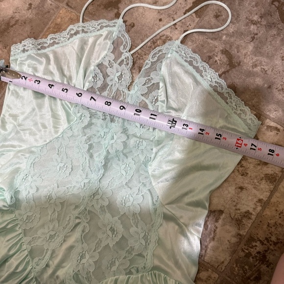 Women’s Vintage Val Mode Blue Lace Sheer Silky Sexy Lingerie Tank Top Size: L - Picture 12 of 15